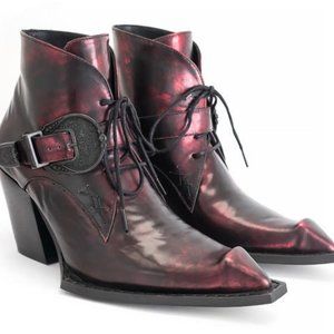 Fluevog Swordfish Fauvist Fries red buckle boots